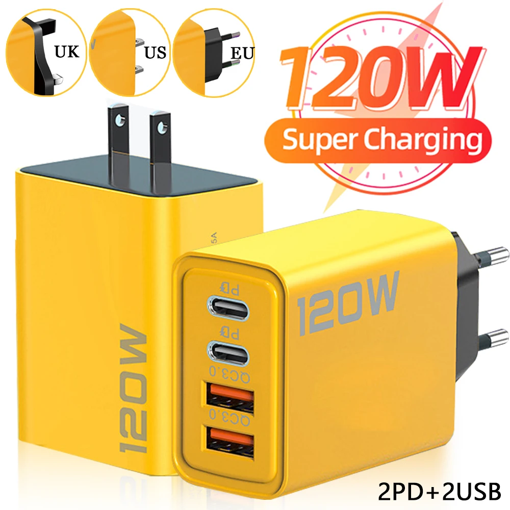120W Fast Charging 4 Ports Mobile Phone Charger QC3.0 USB Type C