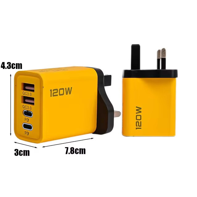 120W Fast Charging 4 Ports Mobile Phone Charger QC3.0 USB Type C