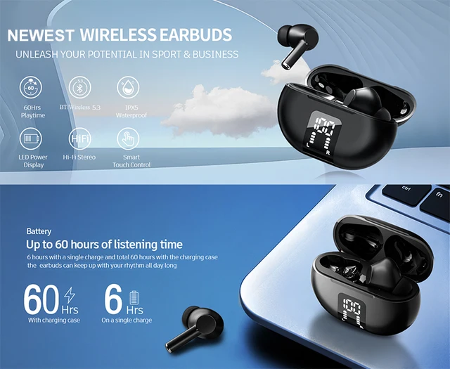 TWS Wireless Earphone Cancelling Bluetooth 5.3 HiFi Buds