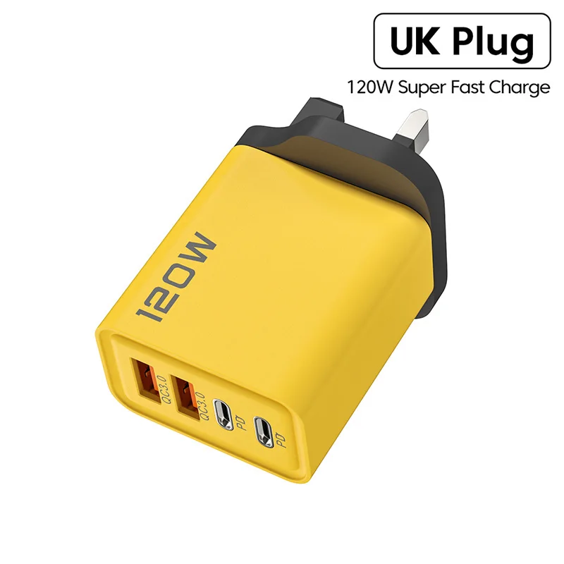 120W Fast Charging 4 Ports Mobile Phone Charger QC3.0 USB Type C